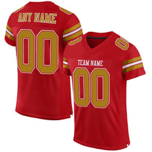 Load image into Gallery viewer, Custom Red Old Gold-White Mesh Authentic Football Jersey
