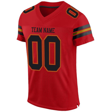 Custom Red Black-Old Gold Mesh Authentic Football Jersey