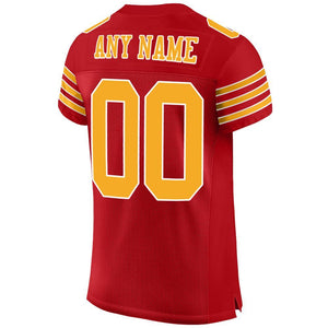 Custom Red Gold-White Mesh Authentic Football Jersey
