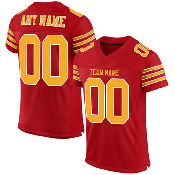 Custom Red Gold-White Mesh Authentic Football Jersey