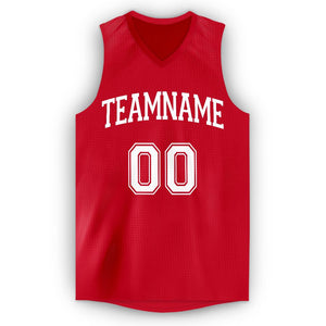 Custom Red White V-Neck Basketball Jersey