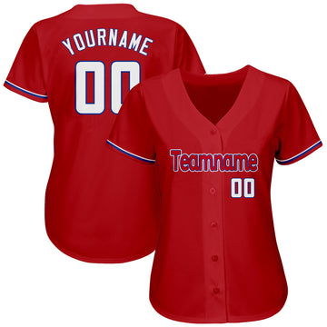 Custom Red White-Royal Authentic Baseball Jersey