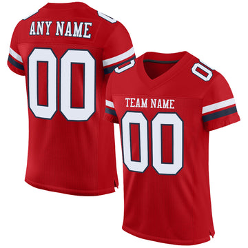 Custom Red White-Navy Mesh Authentic Football Jersey