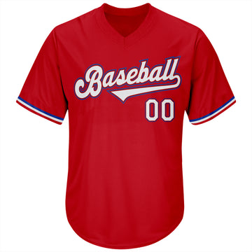 Custom Red White-Royal Authentic Throwback Rib-Knit Baseball Jersey Shirt