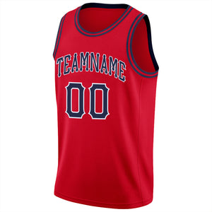 Custom Red Navy-White Round Neck Rib-Knit Basketball Jersey