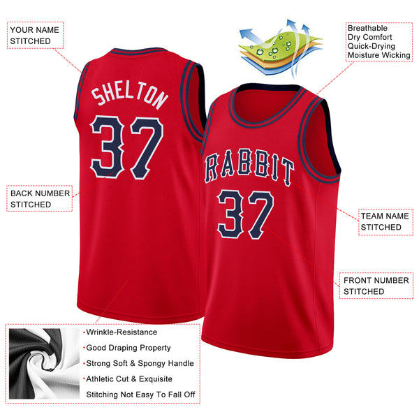 Sale Build White Basketball Red Rib-Knit Jersey Navy – CustomJerseysPro