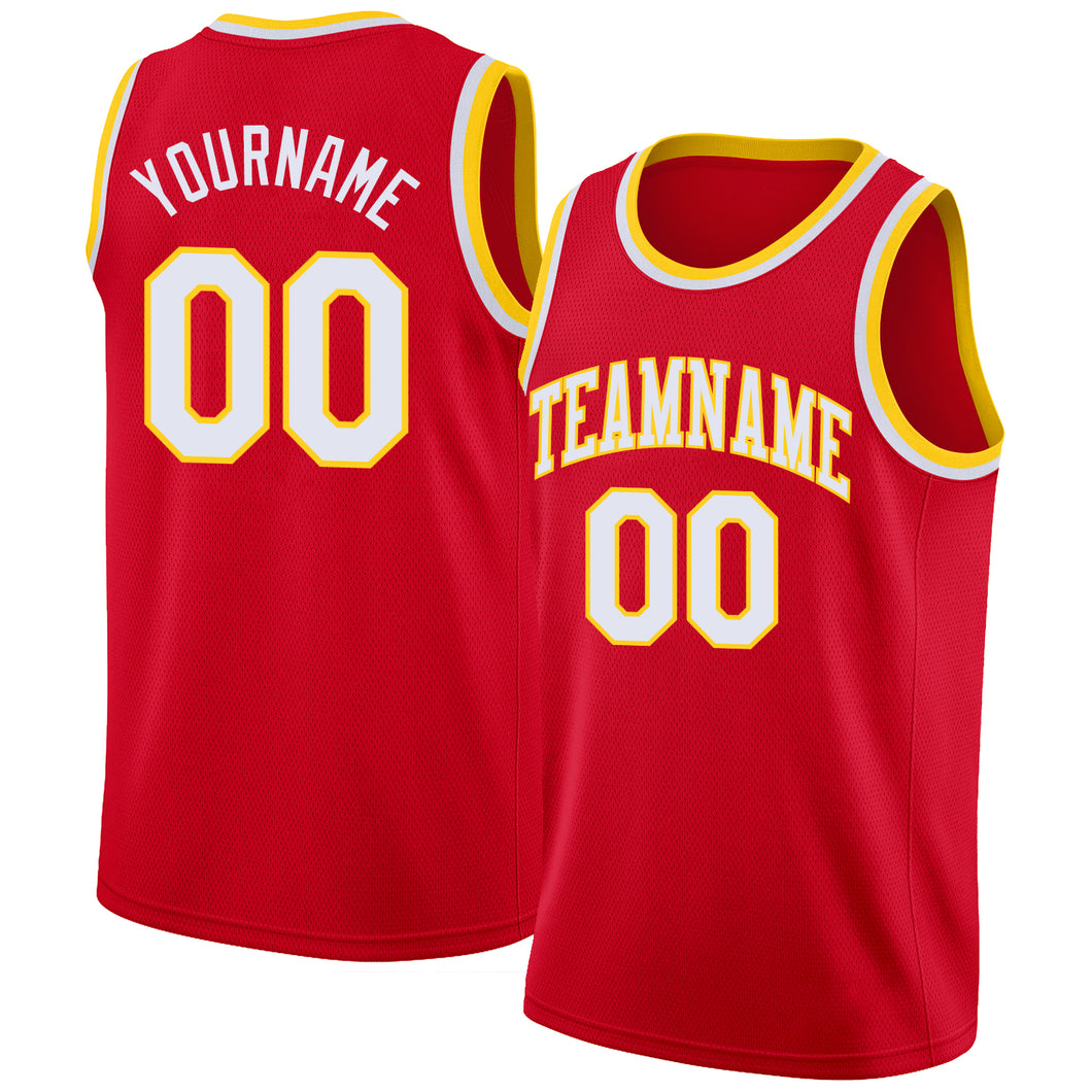 Sale Build Gold Basketball Red Rib-Knit Jersey White – CustomJerseysPro