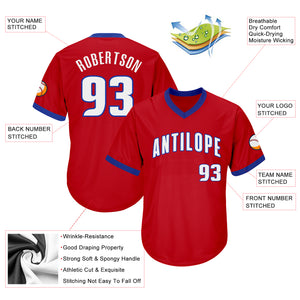 Custom Red White-Royal Authentic Throwback Rib-Knit Baseball Jersey Shirt