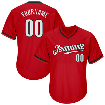 Custom Red White-Black Authentic Throwback Rib-Knit Baseball Jersey Shirt