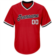 Load image into Gallery viewer, Custom Red White-Black Authentic Throwback Rib-Knit Baseball Jersey Shirt
