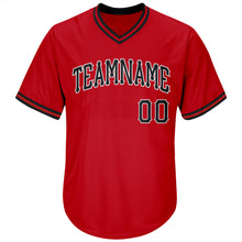 Laden Sie das Bild in den Galerie-Viewer, Custom Red Black-White Authentic Throwback Rib-Knit Baseball Jersey Shirt
