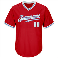 Load image into Gallery viewer, Custom Red White-Light Blue Authentic Throwback Rib-Knit Baseball Jersey Shirt

