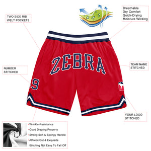 Custom Red Navy-White Authentic Throwback Basketball Shorts