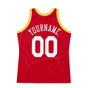 Custom Red White-Gold Authentic Throwback Basketball Jersey