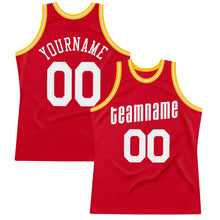 Load image into Gallery viewer, Custom Red White-Gold Authentic Throwback Basketball Jersey
