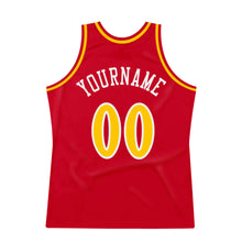 Load image into Gallery viewer, Custom Red Gold-White Authentic Throwback Basketball Jersey
