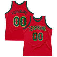 Load image into Gallery viewer, Custom Red Hunter Green-Neon Green Authentic Throwback Basketball Jersey
