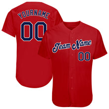 Load image into Gallery viewer, Custom Red Navy-White Authentic Baseball Jersey

