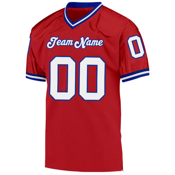 Custom Red White-Royal Mesh Authentic Throwback Football Jersey