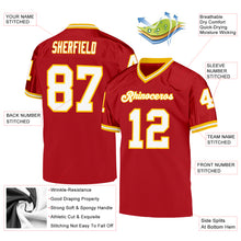 Laden Sie das Bild in den Galerie-Viewer, Custom Red White-Gold Mesh Authentic Throwback Football Jersey

