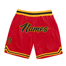 Charger l&#39;image dans la galerie, Custom Red Black-Gold Authentic Throwback Basketball Shorts
