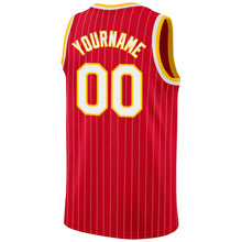 Load image into Gallery viewer, Custom Red White Pinstripe White-Gold Authentic Basketball Jersey
