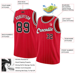 Custom Red White Pinstripe Black-White Authentic Basketball Jersey