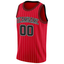 Laden Sie das Bild in den Galerie-Viewer, Custom Red White Pinstripe Black-White Authentic Basketball Jersey
