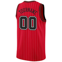 Laden Sie das Bild in den Galerie-Viewer, Custom Red White Pinstripe Black-White Authentic Basketball Jersey
