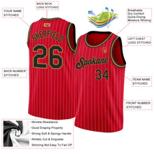 Load image into Gallery viewer, Custom Red White Pinstripe Black-Old Gold Authentic Basketball Jersey
