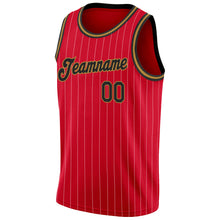 Laden Sie das Bild in den Galerie-Viewer, Custom Red White Pinstripe Black-Old Gold Authentic Basketball Jersey
