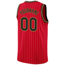 Laden Sie das Bild in den Galerie-Viewer, Custom Red White Pinstripe Black-Old Gold Authentic Basketball Jersey
