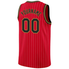Load image into Gallery viewer, Custom Red White Pinstripe Black-Old Gold Authentic Basketball Jersey
