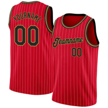 Laden Sie das Bild in den Galerie-Viewer, Custom Red White Pinstripe Black-Old Gold Authentic Basketball Jersey
