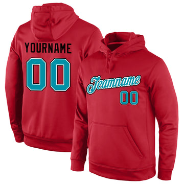 Custom Stitched Red Teal-Black Sports Pullover Sweatshirt Hoodie