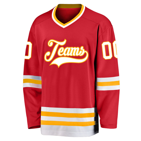 Cheap Custom Red Gold-White Hockey Jersey Free Shipping – CustomJerseysPro