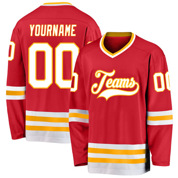 Custom Red White-Gold Hockey Jersey