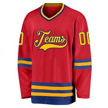 Custom Red Gold-Royal Hockey Jersey