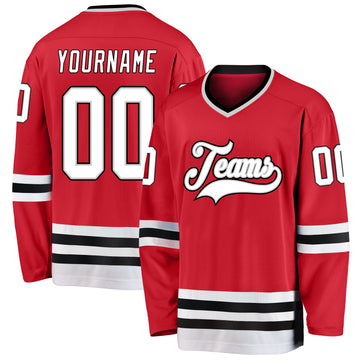 Custom Red White-Gray Hockey Jersey