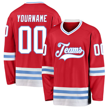 Custom Red White-Light Blue Hockey Jersey