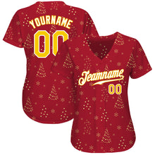 Laden Sie das Bild in den Galerie-Viewer, Custom Red Gold-White Christmas 3D Authentic Baseball Jersey

