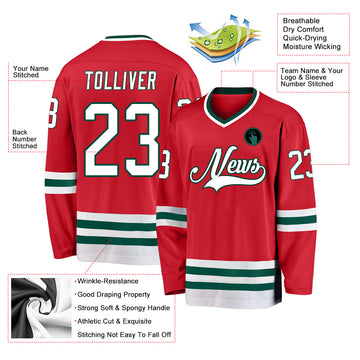 Custom Red White-Green Hockey Jersey