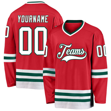 Custom Red White-Green Hockey Jersey