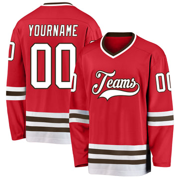 Custom Red White-Brown Hockey Jersey