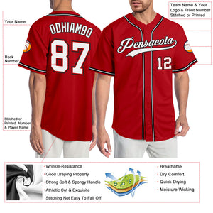 Custom Red White-Black Authentic Baseball Jersey