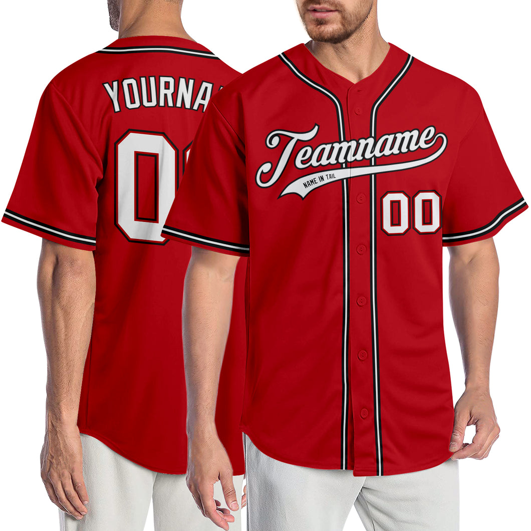 Custom Red White-Black Authentic Baseball Jersey