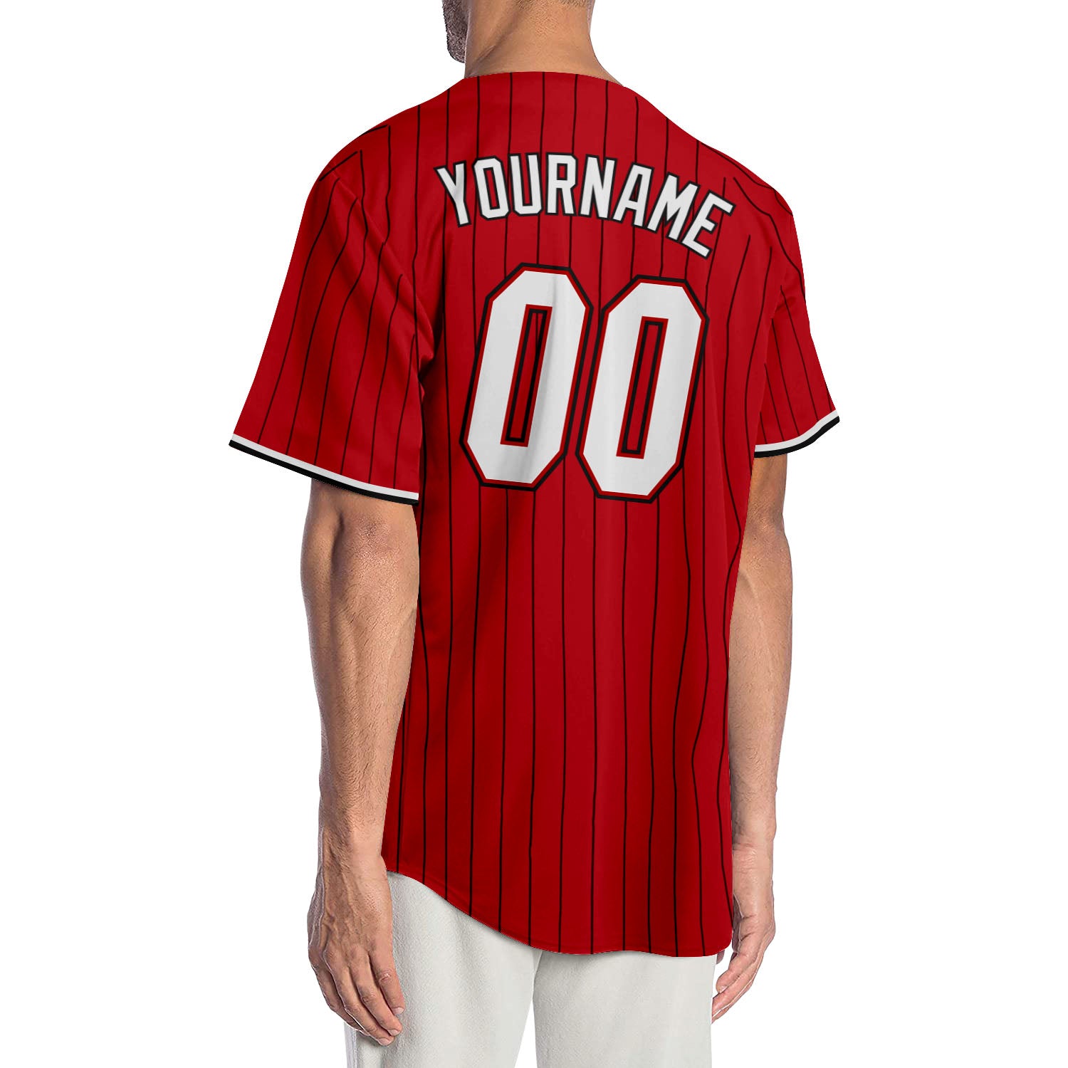 red pinstripe baseball uniforms