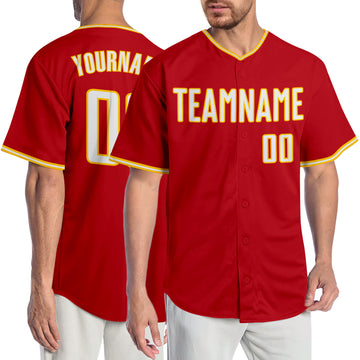 Custom Red White-Gold Authentic Baseball Jersey