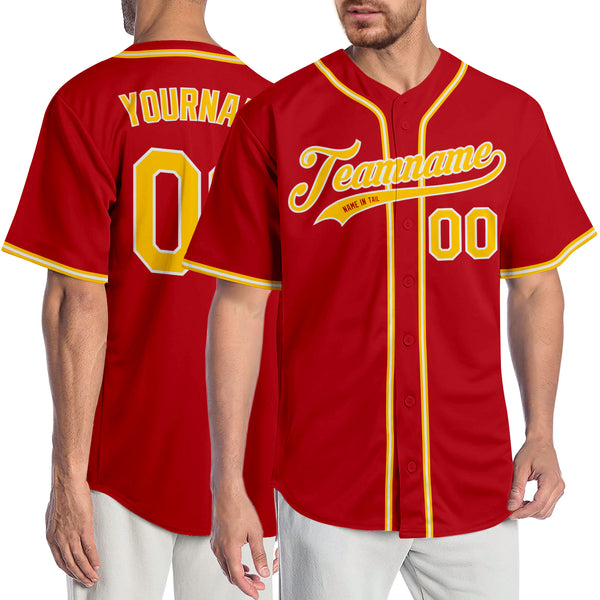 Cheap Custom Red Gold-White Authentic Baseball Jersey Free