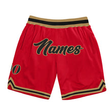 Charger l&#39;image dans la galerie, Custom Red Black-Old Gold Authentic Throwback Basketball Shorts
